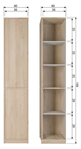 Modularna omarica v hrastovem dekorju v naravni barvi 40x199 cm Modulair – vtwonen