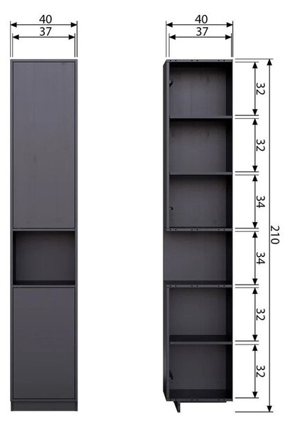Črna modularna omarica iz masivnega bora 40x210 cm Finca – WOOOD