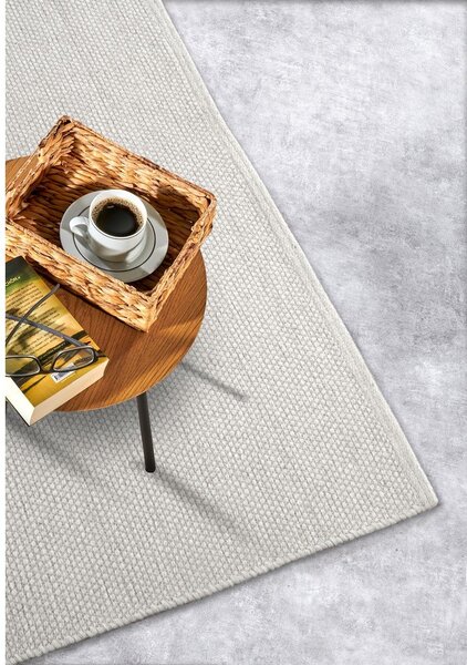 Kremno bel ročno tkan tekač iz mešanice volne 80x200 cm Pradesh Natural White – Elle Decoration