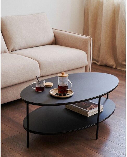 Črna mizica s stekleno mizno ploščo 65x110 cm Fideia – Kave Home