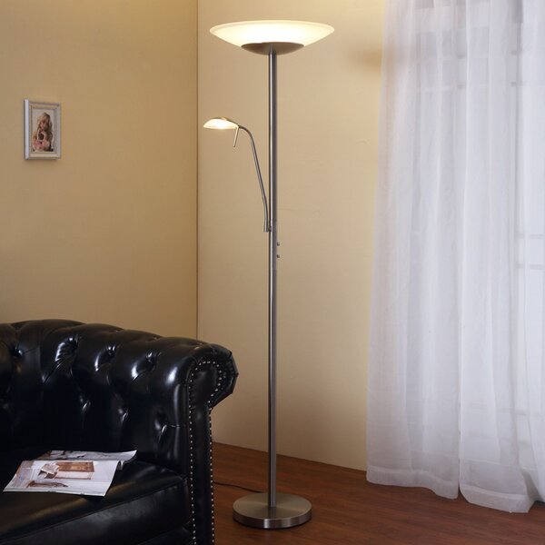 Lindby LED-stoječa svetilka Ragna, za branje, nikljeva, z možnostjo, zatemnjen, Kovinska, Dnevna soba / jedilnica, Kovina, Sodobni, Svetilka za branje