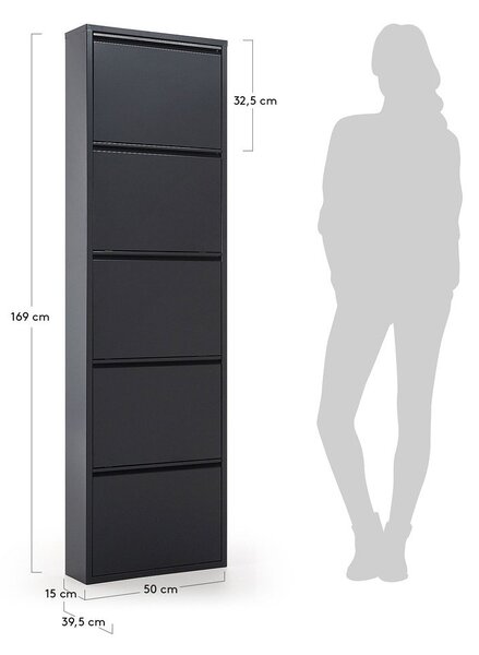Antracitno siva kovinska preklopna omarica za čevlje 50x169x15 cm Ode – Kave Home