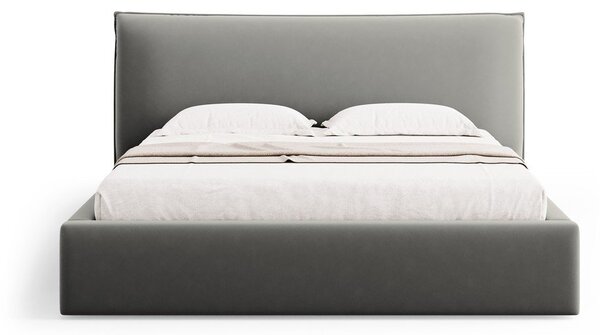 Siva oblazinjena zakonska postelja s prostorom za shranjevanje in letvenim dnom 180x200 cm Elio – Milo Casa
