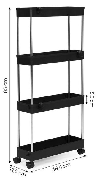 Večnamenska polica v črni barvi na kolesih