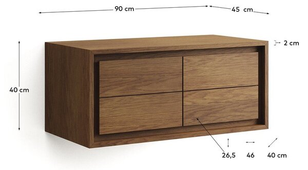 Temno rjava stenska omarica za pod umivalnik iz masivnega tika 90x40 cm Kenta – Kave Home