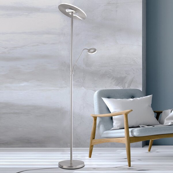 FISCHER & HONSEL Talna svetilka LED Dent, nikljeva barva, 180 cm, CCT, 2 svetilki, zatemnjen, Siva, Dnevna soba / jedilnica, Kovina, Sodobni, Svetilka za branje