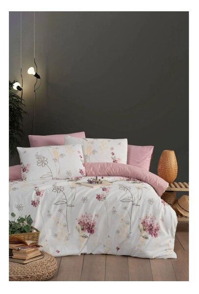 Belo-rožnata enojna/podaljšana posteljnina z rjuho/3-delna 160x220 cm Floral – Mila Home