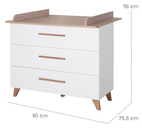 Bela/naravna nizka otroška komoda v hrastovem dekorju s previjalnim pultom 110x98 cm – Roba