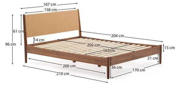 Temno rjava zakonska postelja z letvenim dnom 160x200 cm Elan – Kave Home