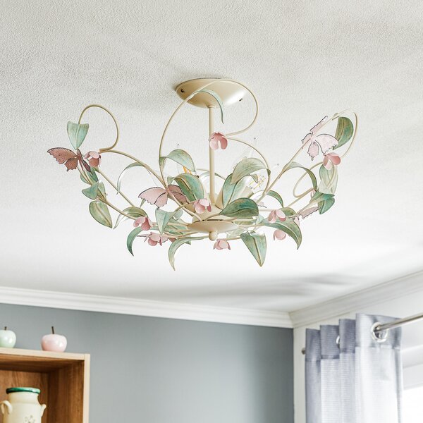 Luminex Stropna svetilka BUTTERFLY, krem/zelena/roza, nerjaveče jeklo, 5-svetilna, zatemnjen, Dnevna soba / jedilnica, Kovina, Florentinski