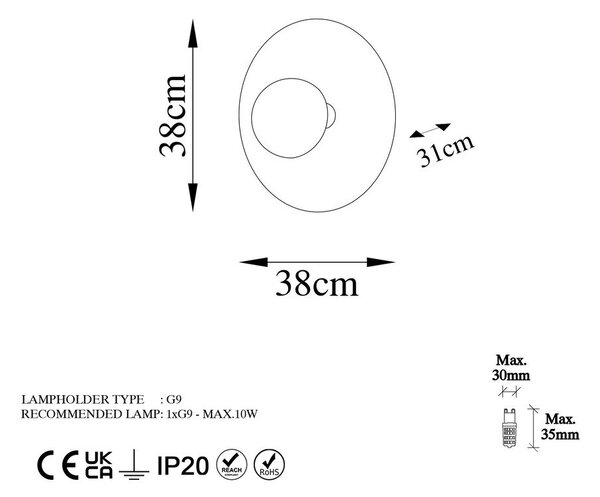 Bakrena stenska svetilka ø 38 cm Kurt – Opviq lights