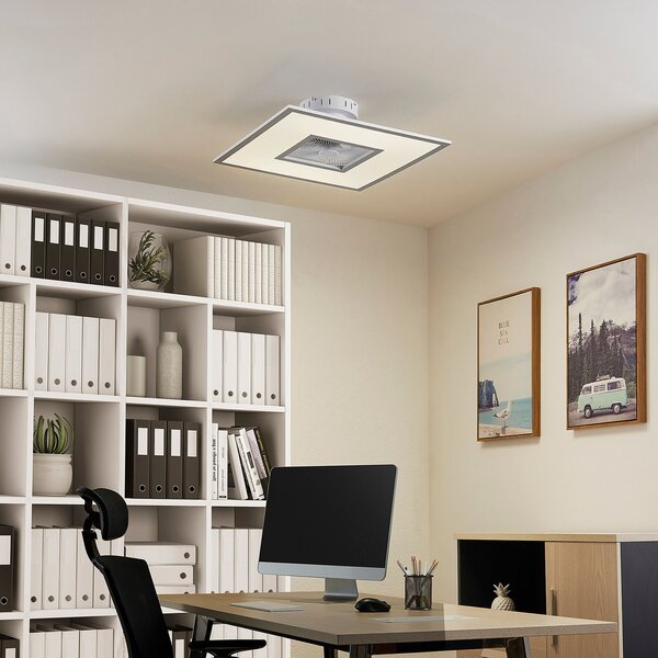 Lindby Stropni ventilator LED Romea, kotni, DC, tihi, 60 cm, zatemnjen, Siva, Dnevna soba / jedilnica, Plastika, Sodobni
