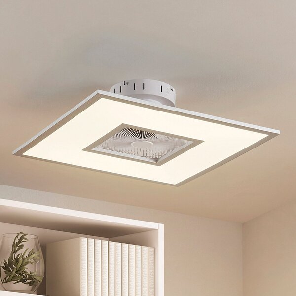 Lindby Stropni ventilator LED Romea, kotni, DC, tihi, 60 cm, zatemnjen, Siva, Dnevna soba / jedilnica, Plastika, Sodobni