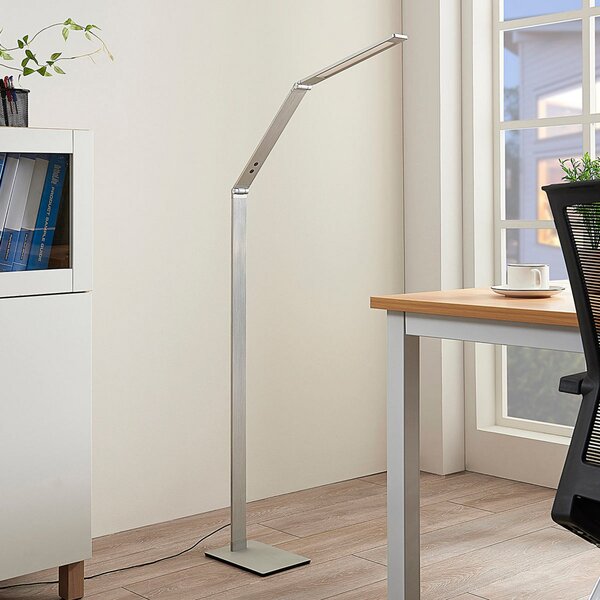 Lucande Talna svetilka LED Nicano, siva, kovinska, CCT, 125cm, zatemnjen, Kovinska, Študija / pisarna, Kovina, Sodobni, Svetilka za branje