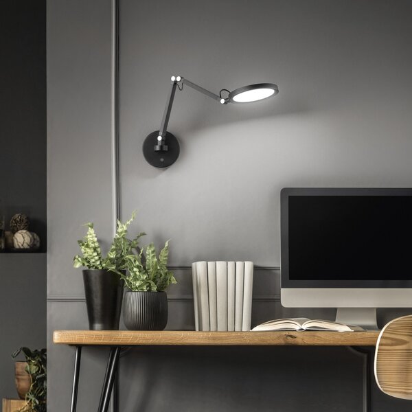 Fabas Luce Regina LED stenska svetilka, črna, CCT, zatemnitvena, nastavljiva, zatemnjen, Črna, spalnica, Kovina, Sodobni