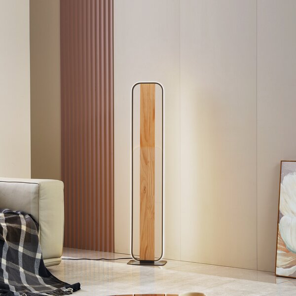 Lindby LED talna svetilka Romilda, siva, les, višina 122 cm, Les, Dnevna soba / jedilnica, Aluminij, Podeželska hiša / Rustikalna