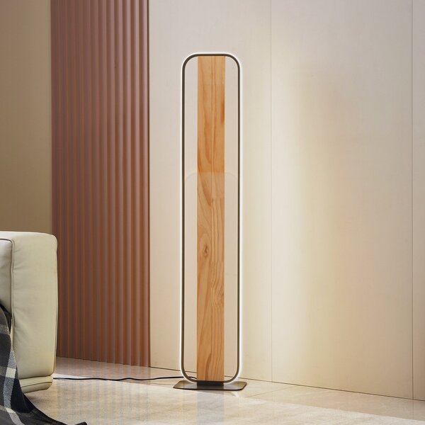 Lindby LED talna svetilka Romilda, siva, les, višina 122 cm, Les, Dnevna soba / jedilnica, Aluminij, Podeželska hiša / Rustikalna