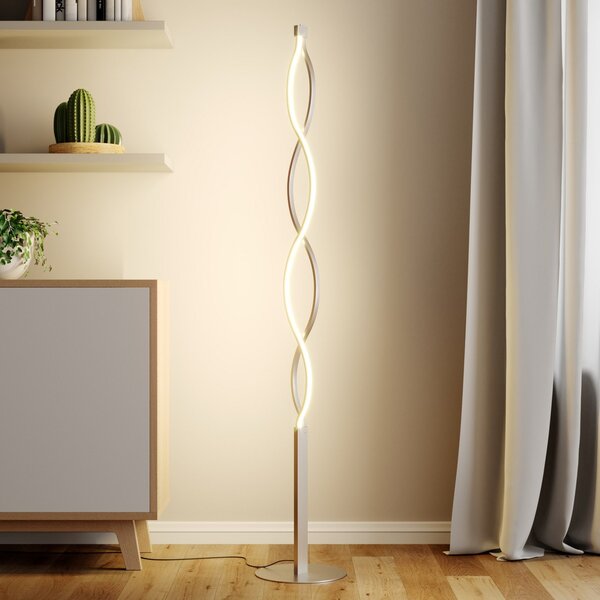 Lindby LED talna svetilka Auron, barva niklja, kovina, zatemnitev na dotik, zatemnjen, Siva, Dnevna soba / jedilnica, Kovina, Sodobni