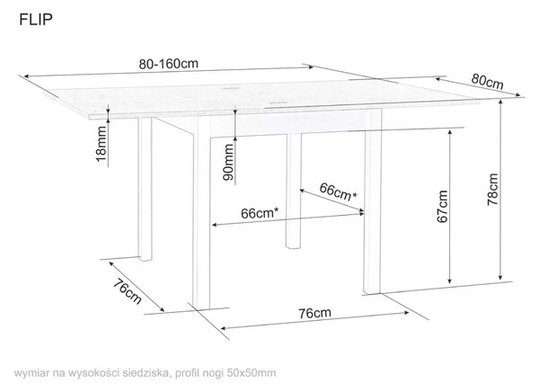 Raztegljiva jedilna miza FLIP 80(160)X80 cm, hrast Cremona Torro/kašmir