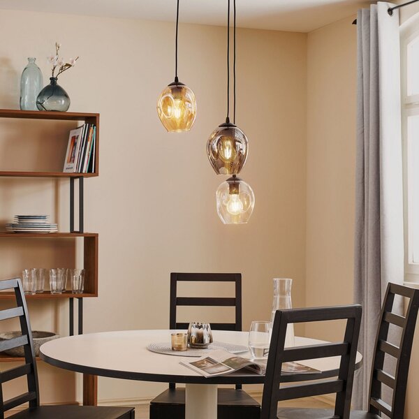 EMIBIG LIGHTING Stropna svetilka Starla, steklo grafit/jantar/prozorno, 3-krilna, okrogla, zatemnjen, Črna, Dnevna soba / jedilnica, Steklo, Sodobni