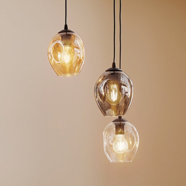 EMIBIG LIGHTING Stropna svetilka Starla, steklo grafit/jantar/prozorno, 3-krilna, okrogla, zatemnjen, Črna, Dnevna soba / jedilnica, Steklo, Sodobni