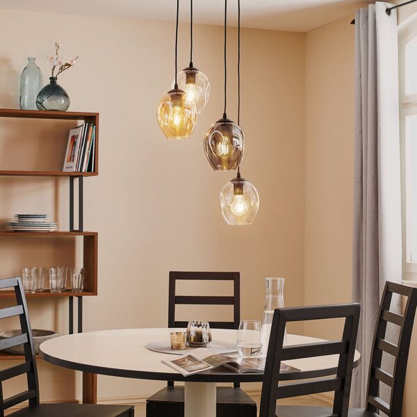 EMIBIG LIGHTING Obesna svetilka Starla okrogla 4-svetilna grafit/jantar/prozorna, zatemnjen, Črna, Dnevna soba / jedilnica, Steklo, Sodobni
