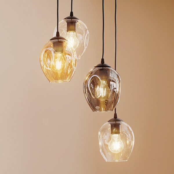 EMIBIG LIGHTING Obesna svetilka Starla okrogla 4-svetilna grafit/jantar/prozorna, zatemnjen, Črna, Dnevna soba / jedilnica, Steklo, Sodobni