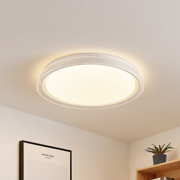 Lindby LED stropna svetilka Sleya Ø 50 cm, bela, CCT, možnost zatemnitve, zatemnjen, Bela, Dnevna soba / jedilnica, Plastika, Sodobni