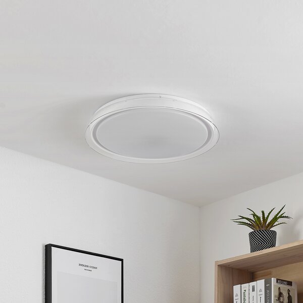 Lindby LED stropna svetilka Sleya Ø 50 cm, bela, CCT, možnost zatemnitve, zatemnjen, Bela, Dnevna soba / jedilnica, Plastika, Sodobni