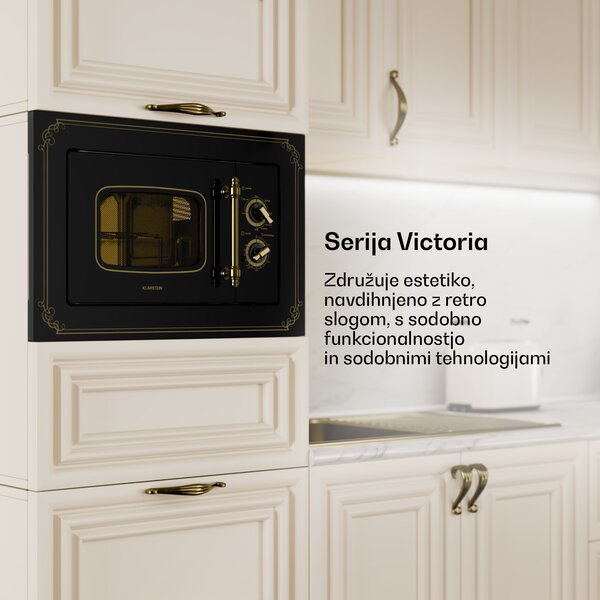 Klarstein Victoria 20, vgradna mikrovalovna pečica, 20 l, 800 W, žar: 1000 W, črna barva