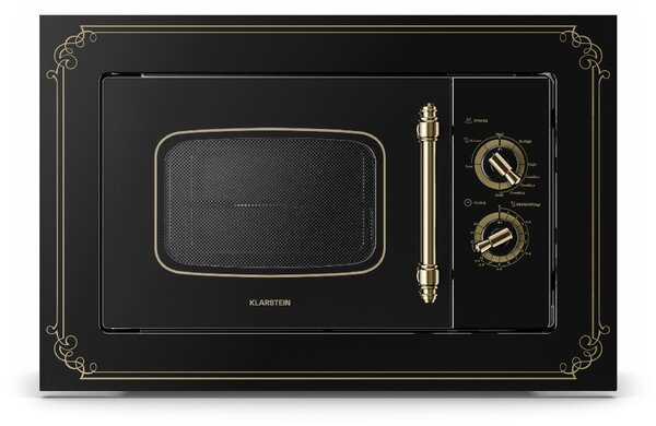 Klarstein Victoria 20, vgradna mikrovalovna pečica, 20 l, 800 W, žar: 1000 W, črna barva