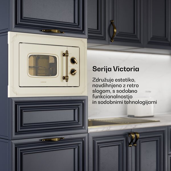 Klarstein Victoria 20, vgradna mikrovalovna pečica, 20 l, 800 W, žar: 1000 W, barva slonove kosti