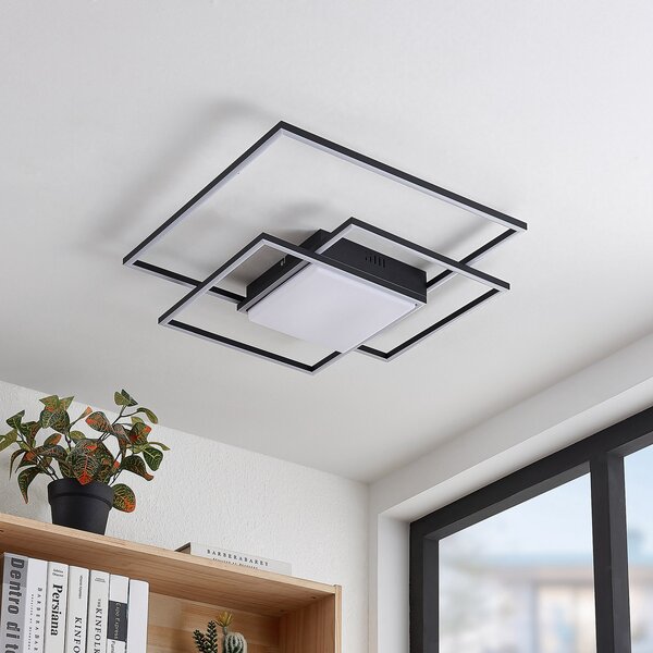 Lindby LED stropna svetilka Nelinka, 60 cm, črna, aluminij, Črna, Dnevna soba / jedilnica, Kovina, Sodobni