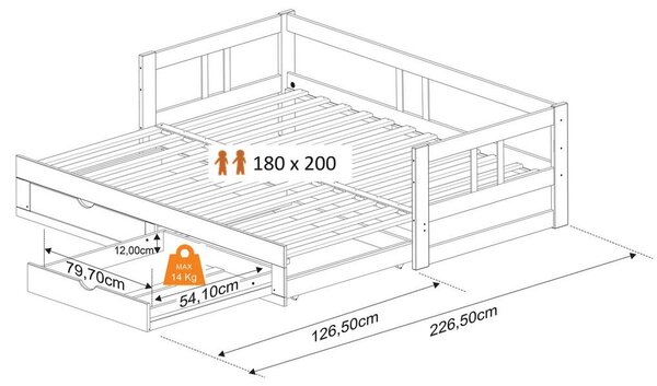 P & B Raztegljiva Postelja Livio, Antracit, 90-180x200cm
