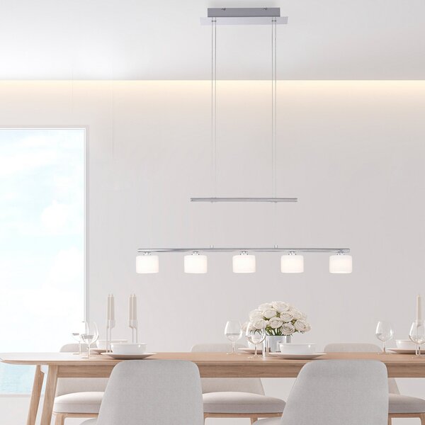 Paul Neuhaus Hydra LED obesek, jeklena barva, steklo, 80 cm, Kovinska, Dnevna soba / jedilnica, Steklo, Sodobni