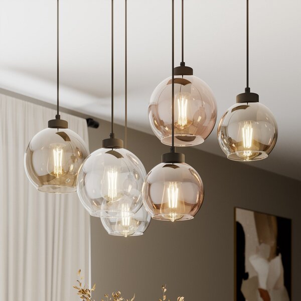TK Lighting Obesna svetilka Cubus, 74 cm, 6-svetlobna, prozorna/medena/rjava, steklo, zatemnjen, Večbarvna, Dnevna soba / jedilnica, Steklo, Sodobni