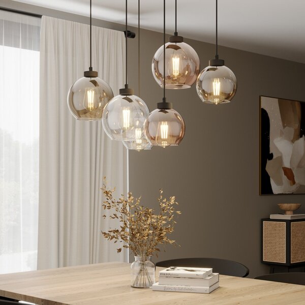 TK Lighting Obesna svetilka Cubus, 74 cm, 6-svetlobna, prozorna/medena/rjava, steklo, zatemnjen, Večbarvna, Dnevna soba / jedilnica, Steklo, Sodobni