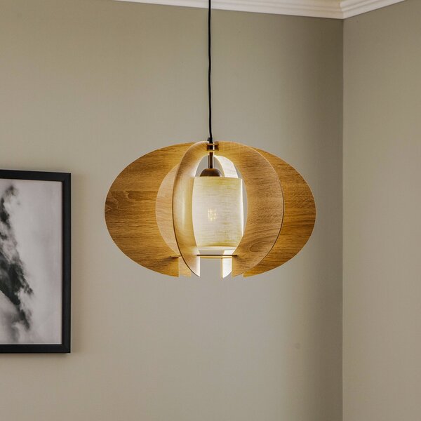 SIGMA Obesna svetilka Modern C M z lesenimi lamelami Ø 50 cm, zatemnjen, Les, Dnevna soba / jedilnica, Les, Sodobni
