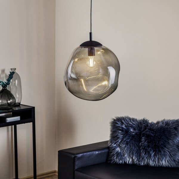 TK Lighting Steklena viseča svetilka Sol, Ø 35 cm, črna/dimno siva, zatemnjen, Prozorna, Dnevna soba / jedilnica, Steklo, Sodobni