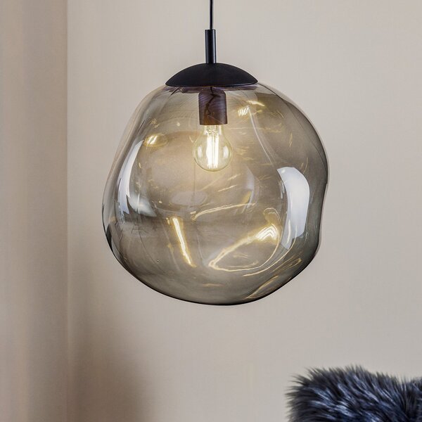 TK Lighting Steklena viseča svetilka Sol, Ø 35 cm, črna/dimno siva, zatemnjen, Prozorna, Dnevna soba / jedilnica, Steklo, Sodobni