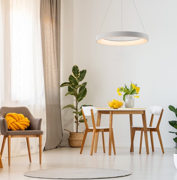 Mantra Iluminación LED viseče svetilo Niseko II, daljinski upravljalnik, Ø 38 cm, belo, zatemnjen, Bela, Dnevna soba / jedilnica, Aluminij, Sodobni
