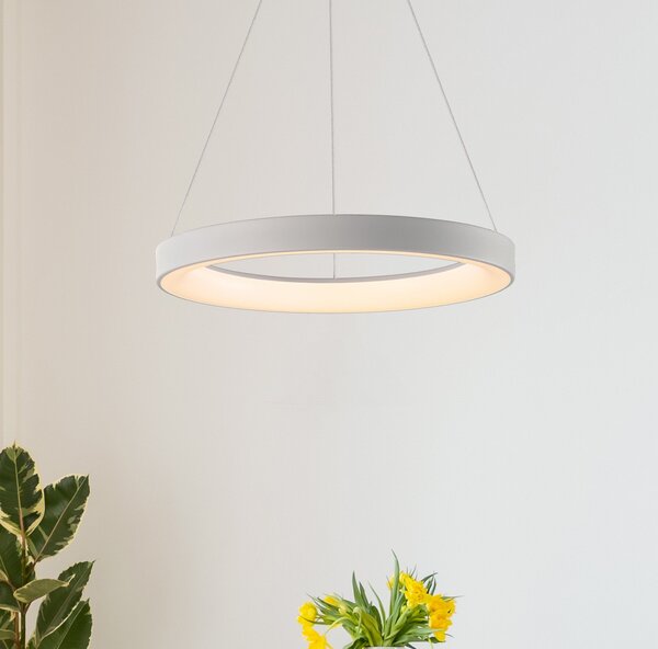 Mantra Iluminación LED viseče svetilo Niseko II, daljinski upravljalnik, Ø 38 cm, belo, zatemnjen, Bela, Dnevna soba / jedilnica, Aluminij, Sodobni