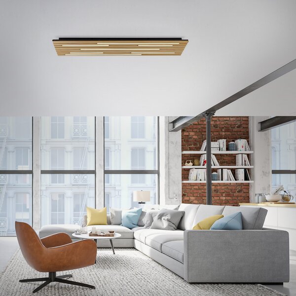 Q-Smart-Home Paul Neuhaus Smart LED stropna svetilka Q-Acoustic les 115 x 31cm, zatemnjen, Les, Dnevna soba / jedilnica, Les, Sodobni