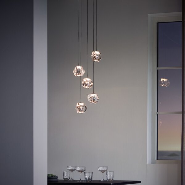 LOOM DESIGN LED viseče svetilo Ice Ball, krom/čista, 5 luči, zatemnjen, Kovinska, Dnevna soba / jedilnica, Kovina, Sodobni, Globus