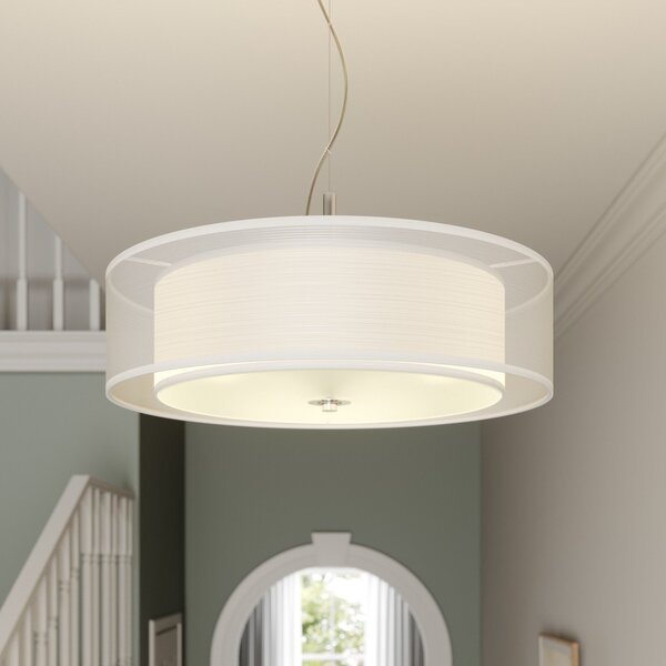 Lindby obesek Pikka, bela, tekstil, Ø 50 cm, E27, zatemnjen, Bela, Dnevna soba / jedilnica, Tkanine / tekstil, Sodobni