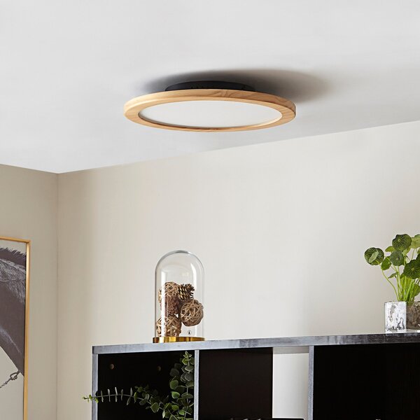 Lucande LED stropna svetilka Joren, Ø 38 cm, les, CCT, daljinski, zatemnjen, Les, Dnevna soba / jedilnica, Les, Podeželska hiša / Rustikalna