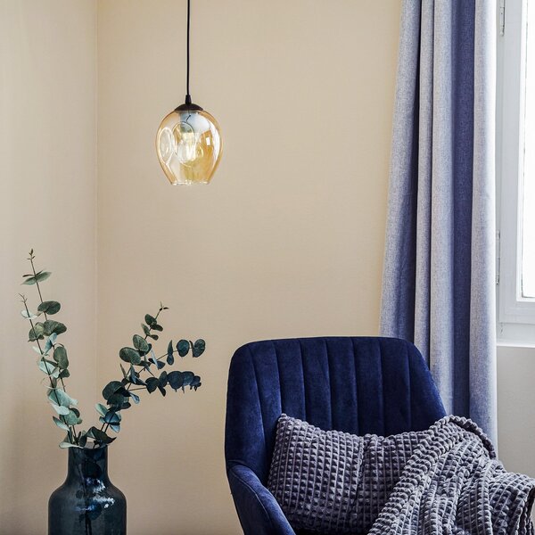 EMIBIG LIGHTING Stenska svetilka Starla z enim žarnico, stekleni senčnik v barvi jantar, zatemnjen, Rjava / rjasta, Dnevna soba / jedilnica, Steklo, Sodobni
