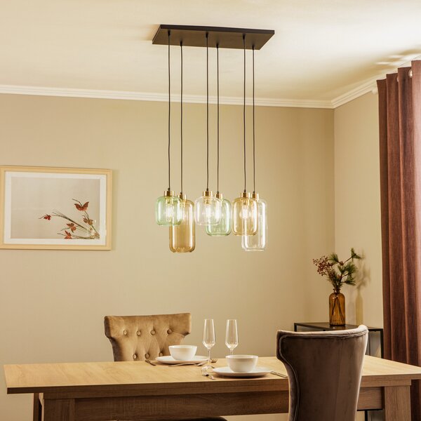 TK Lighting Visoka svetilka Marco Green, 6-krilna, prozorna/zelena/rjava, zatemnjen, Prozorna, Dnevna soba / jedilnica, Steklo, Sodobni