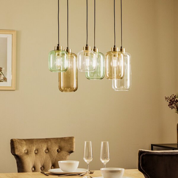 TK Lighting Visoka svetilka Marco Green, 6-krilna, prozorna/zelena/rjava, zatemnjen, Prozorna, Dnevna soba / jedilnica, Steklo, Sodobni