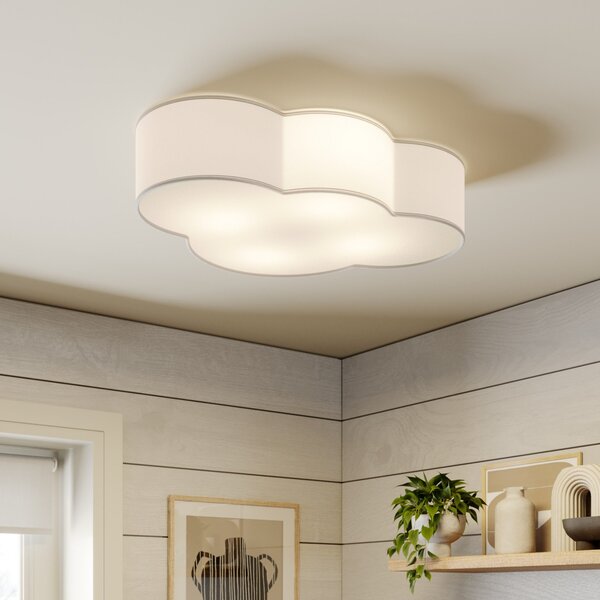 TK Lighting Stropna svetilka Cloud, bela, tekstil, dolžina 62 cm, E27, 4-svetlobna., zatemnjen, Bela, Dnevna soba / jedilnica, Tkanine / tekstil, Mladostno bivanje